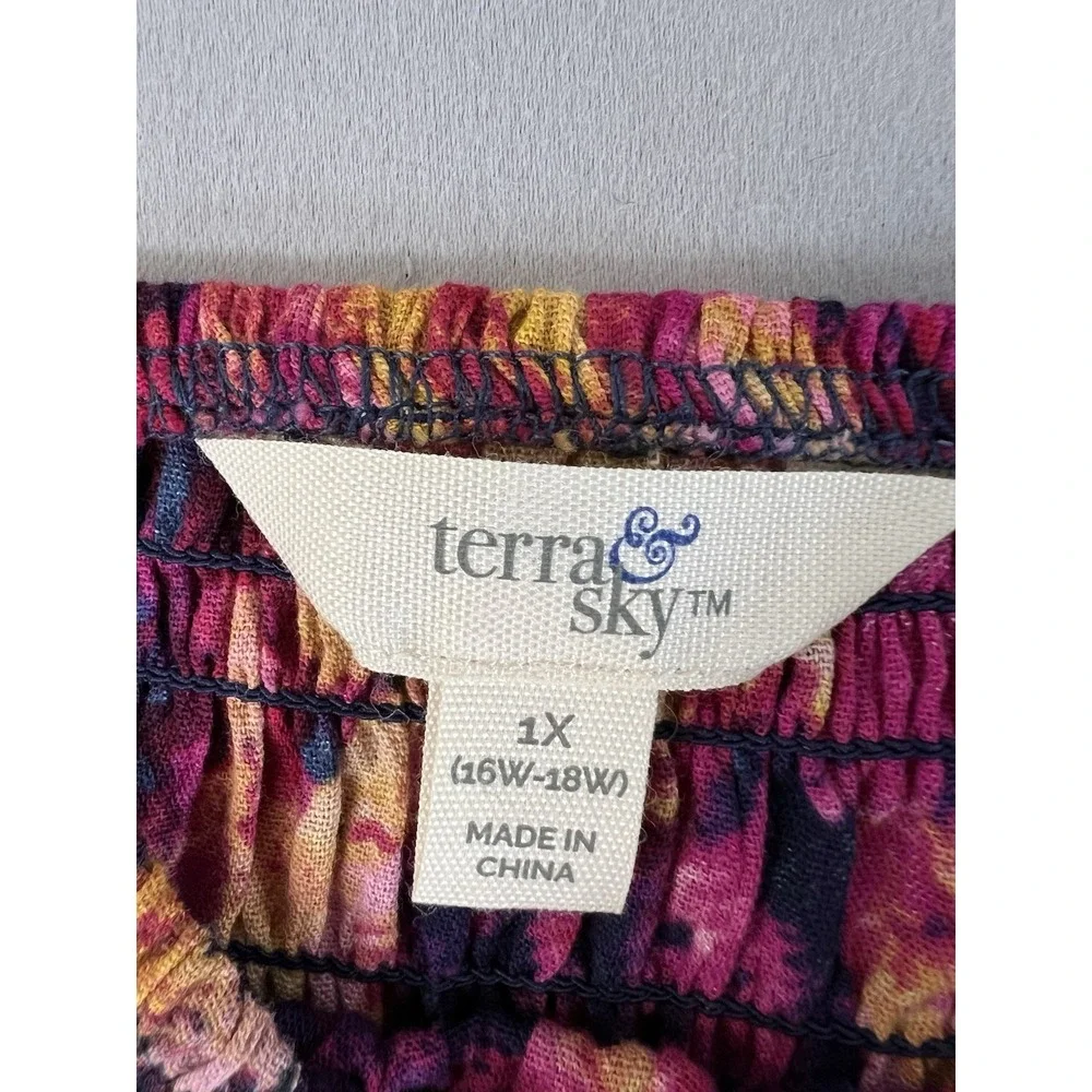 Terra and Sky Brushed Abstract Squared Neck peasant dress size 1X‎